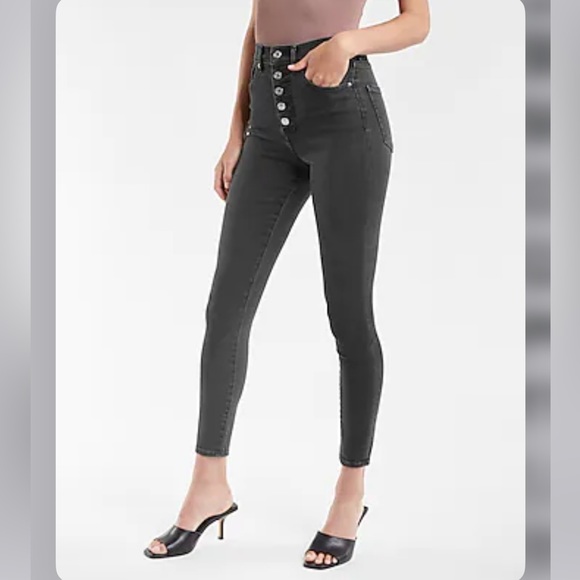 Express Denim - Express Super High Waisted Black Button Fly Skinny